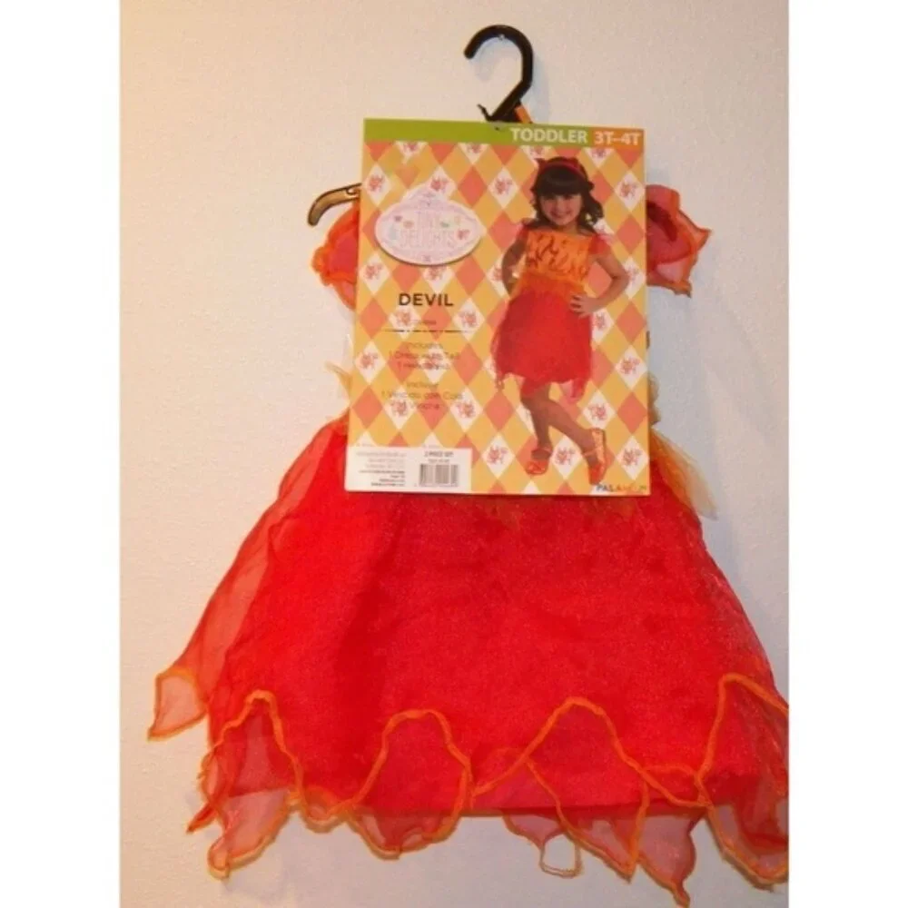 NEW Devil Girls Halloween Costume Toddler Size 2T Red Dress Tail Headband